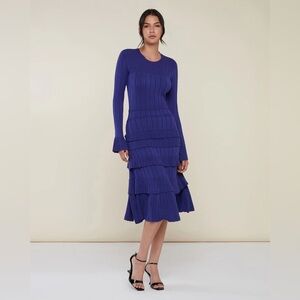 Rachel Parcell | Rib Midi Dress With Pointelle Ruffles in Blue Size XS New